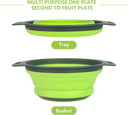 ONFAMICO Collapsible Colander Set of 3 - Heat Resistant Washing and Draining of Vegetables Fruits Pasta - Perfect for Kitchen and Travel Use (3PCS-Green)