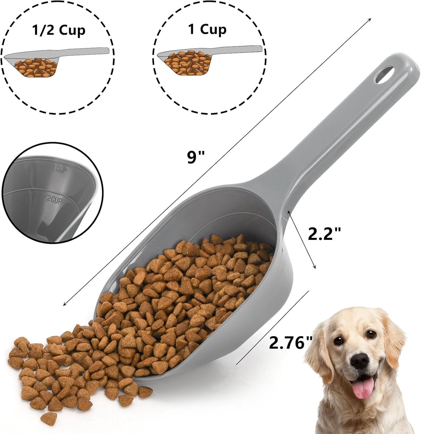 12 Pack Dog Food Scoop, 1 Cup Plastic Pet Food Scoop with Measuring Lines, Multi Purpose Kitchen Scoop Measure Cups for Puppy, Flour, Ice Cube, Accurate Portion Control, 4 Colors