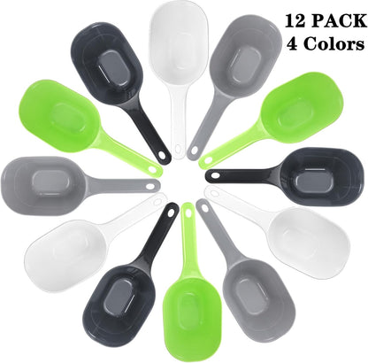 12 Pack Dog Food Scoop, 1 Cup Plastic Pet Food Scoop with Measuring Lines, Multi Purpose Kitchen Scoop Measure Cups for Puppy, Flour, Ice Cube, Accurate Portion Control, 4 Colors