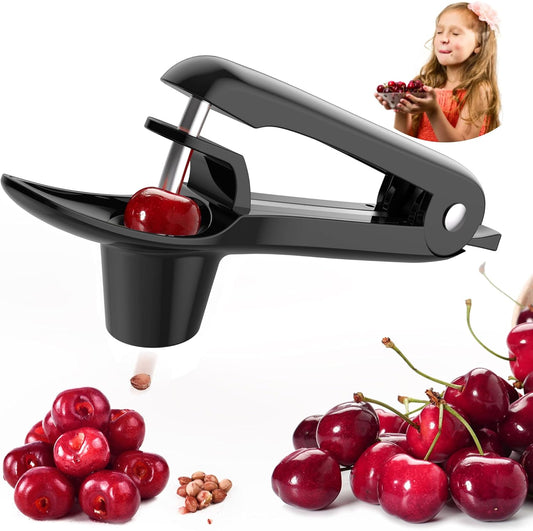 Cherry Pitter - Cherries Corer U-Shaped Stainless Steel Pitter Tool with Labor-saving Design, Remove Cherry Seed in 1S with Space/Safe Lock Design for Making Cherry Jam (Black)