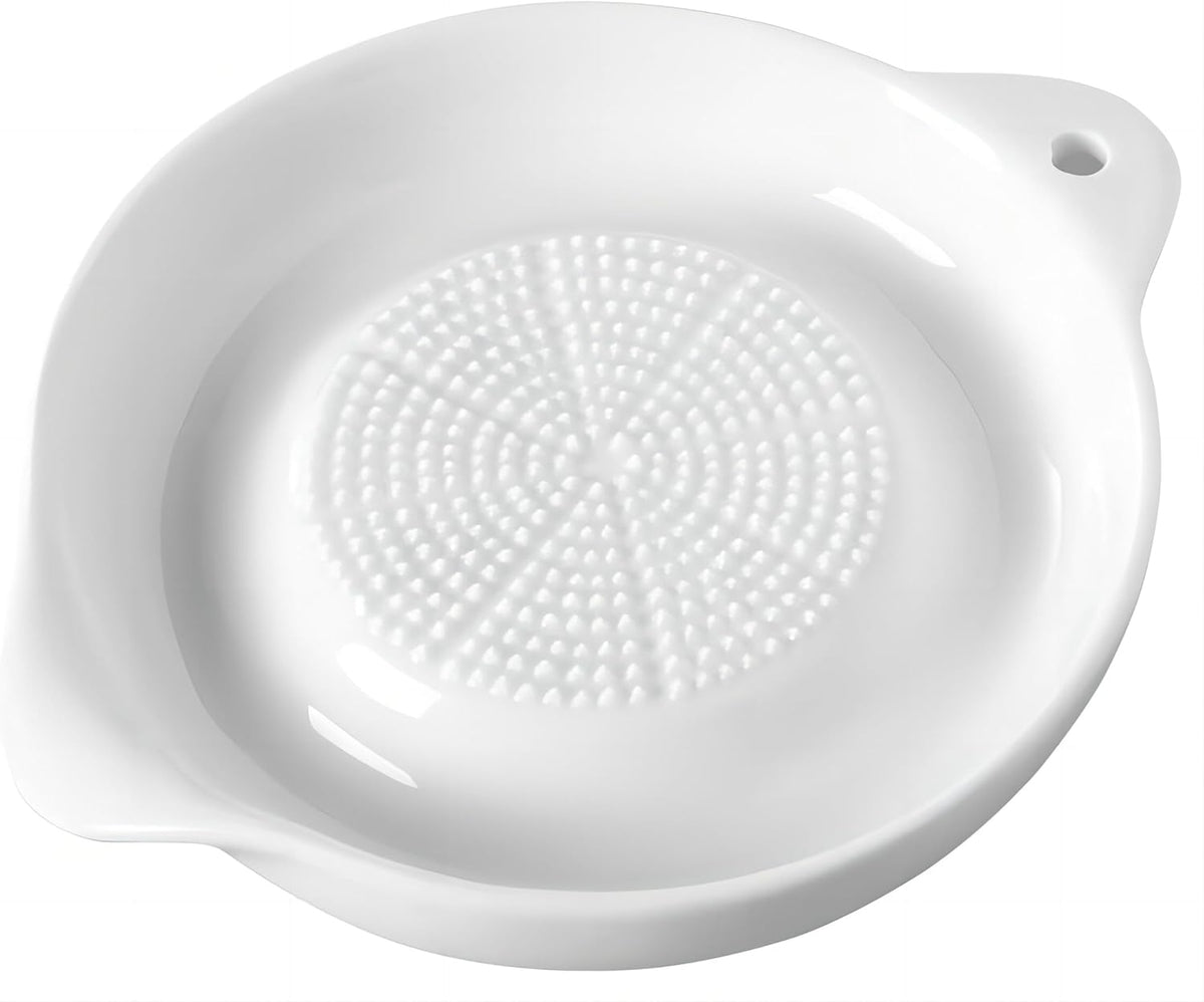 1 Pack Advanced Ceramic Grater Plate for Ginger, Garlic, Onion, Cheese, Lemon, Chocolate, Vegetables and Fruits in Kitchen, White, 4 Inches