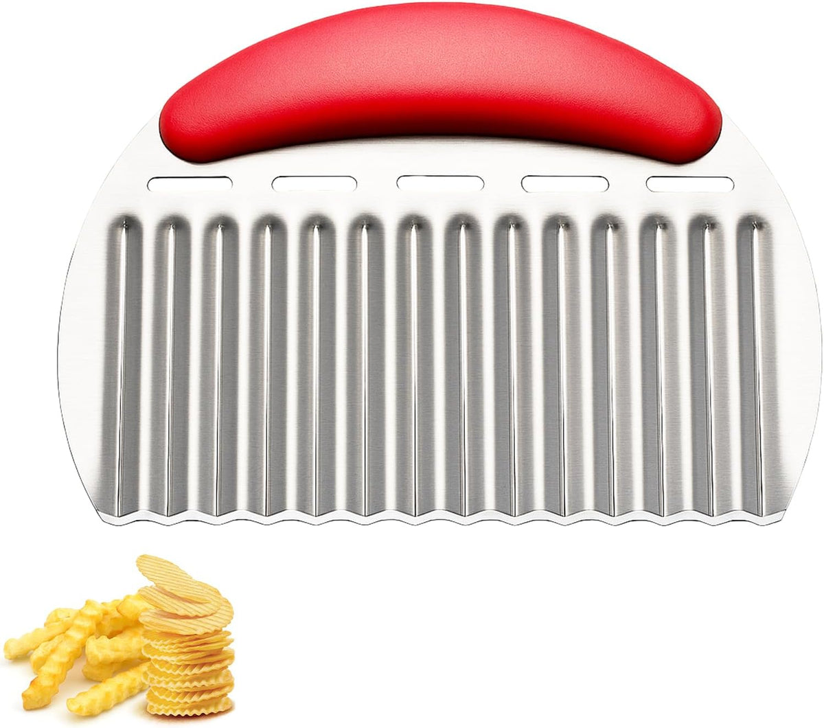 Crinkle Cutter Stainless Steel French Fry Cutter for Potato Slicer, Ripple Chips, Salads Effortlessly Cuts Potatoes, Carrots, Cucumbers Perfect for Meal Prep, Holidays & Entertaining