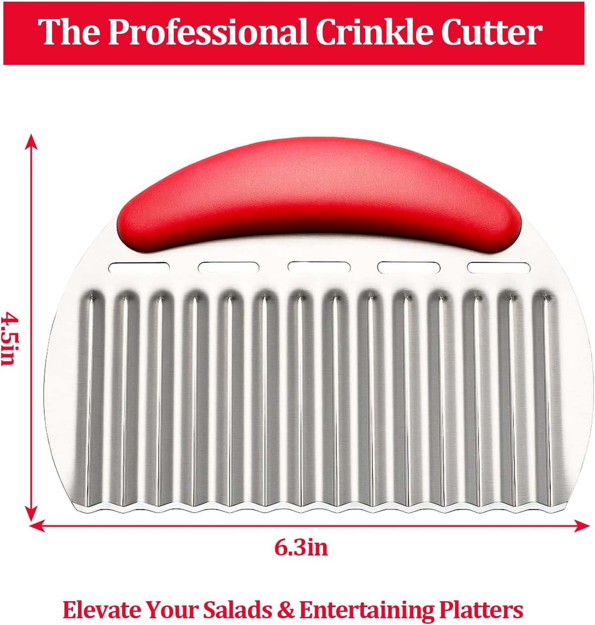 Crinkle Cutter Stainless Steel French Fry Cutter for Potato Slicer, Ripple Chips, Salads Effortlessly Cuts Potatoes, Carrots, Cucumbers Perfect for Meal Prep, Holidays & Entertaining