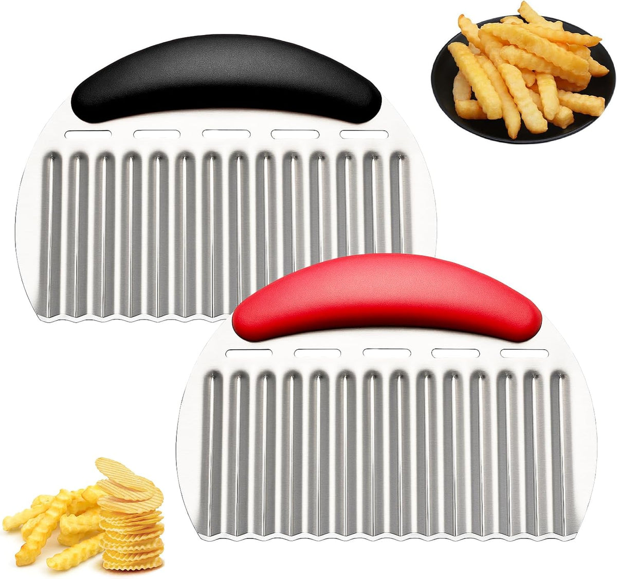 Crinkle Cutter Stainless Steel French Fry Cutter for Potato Slicer, Ripple Chips, Salads Effortlessly Cuts Potatoes, Carrots, Cucumbers Perfect for Meal Prep, Holidays & Entertaining