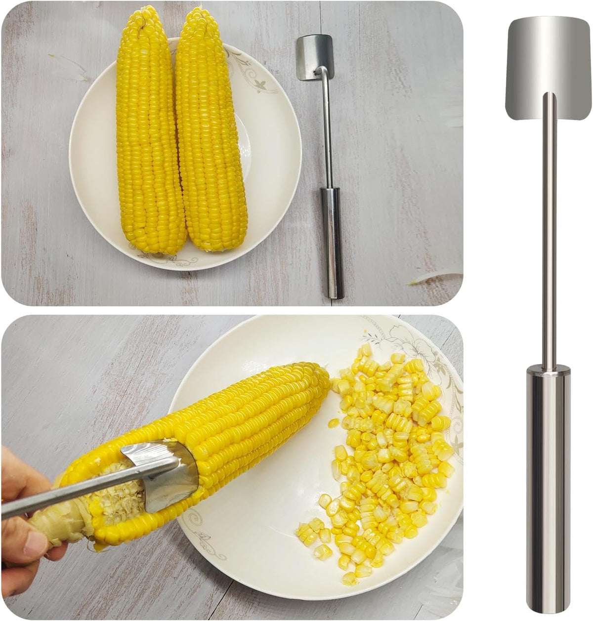 Corn Cob Stripper，2026 NEW Long Handle Stainless Steel Corn Stripping Too，Corn on the Cob Remover, Fast and Safe, Suitable for Home Kitchens, Restaurant Chefs, Outdoor Dining Enthusiasts