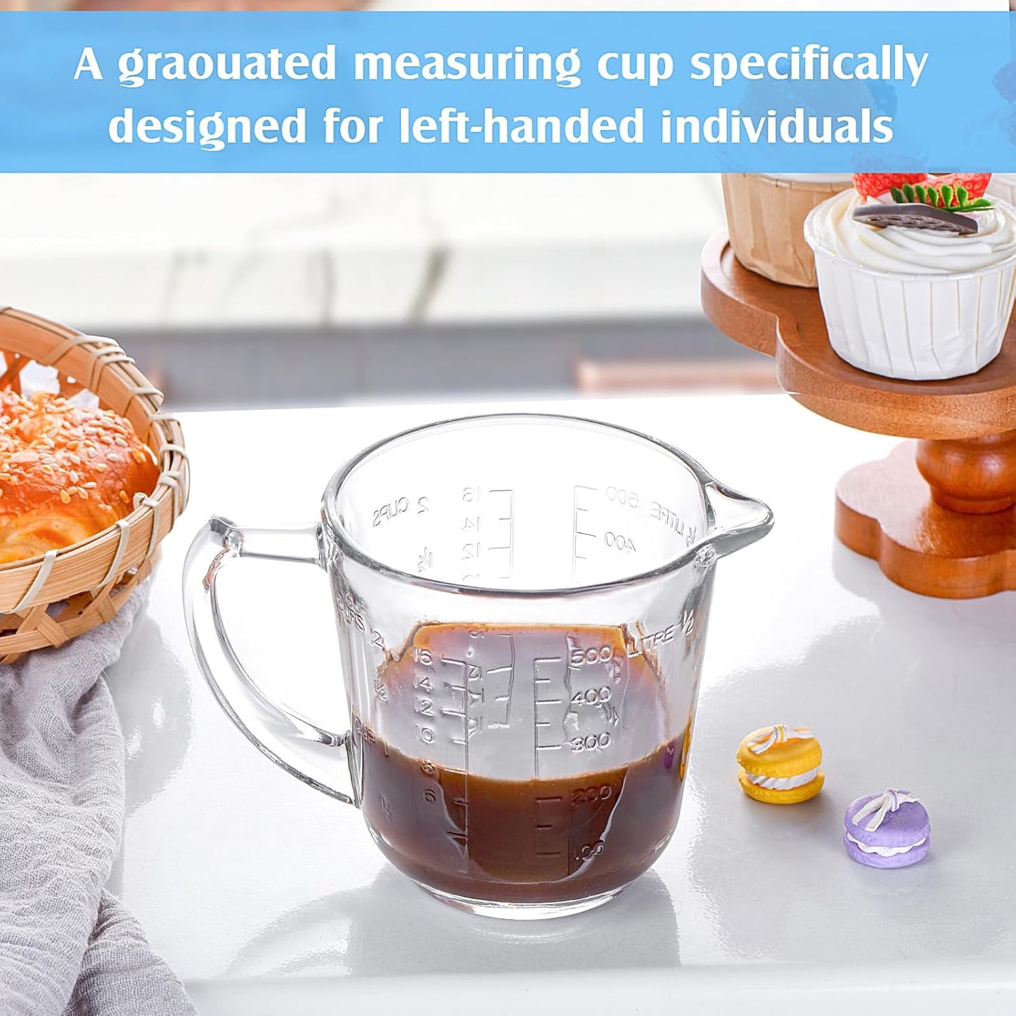 Left Handed Glass Measuring Cups for Left Hand People(2-Cup, 500 ml) | Glass, for Lefty