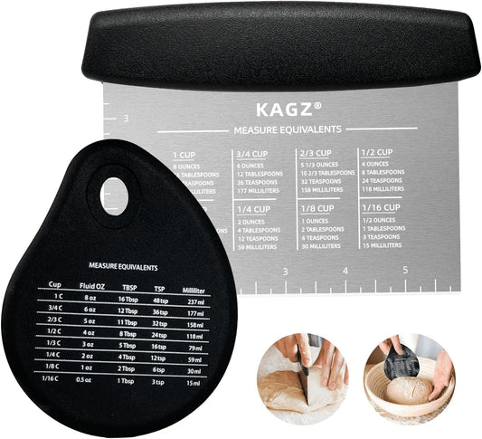 Bench Scraper & Chopper - Multifunctional Dough Scraper with Silicone Bowl Scraper, Sturdy Stainless Steel Dough Cutter for Baking, Pastry Cutter for Bread Pizza Cake with Measuring Scale