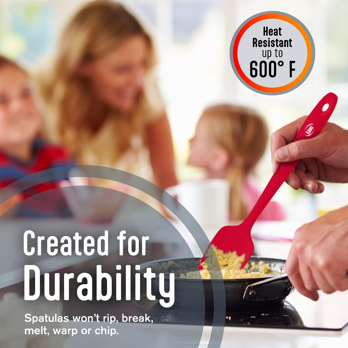Silicone Spatula Set, 4 Rubber Spatulas 600°F Heat Resistant, Nonstick Seamless Design with Stainless Steel Core, Dishwasher Safe, BPA free, Bonus Tongs Included