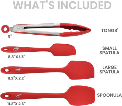 Silicone Spatula Set, 4 Rubber Spatulas 600°F Heat Resistant, Nonstick Seamless Design with Stainless Steel Core, Dishwasher Safe, BPA free, Bonus Tongs Included