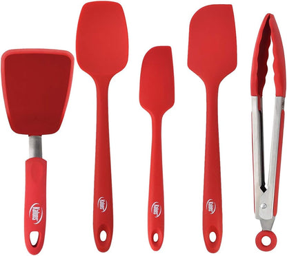 Silicone Spatula Set, 4 Rubber Spatulas 600°F Heat Resistant, Nonstick Seamless Design with Stainless Steel Core, Dishwasher Safe, BPA free, Bonus Tongs Included