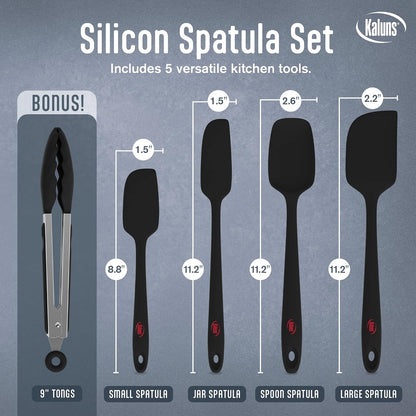 Silicone Spatula Set, 4 Rubber Spatulas 600°F Heat Resistant, Nonstick Seamless Design with Stainless Steel Core, Dishwasher Safe, BPA free, Bonus Tongs Included