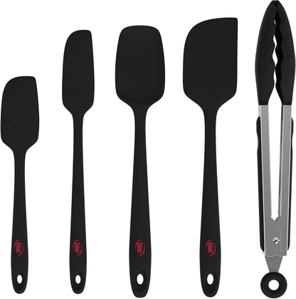 Silicone Spatula Set, 4 Rubber Spatulas 600°F Heat Resistant, Nonstick Seamless Design with Stainless Steel Core, Dishwasher Safe, BPA free, Bonus Tongs Included