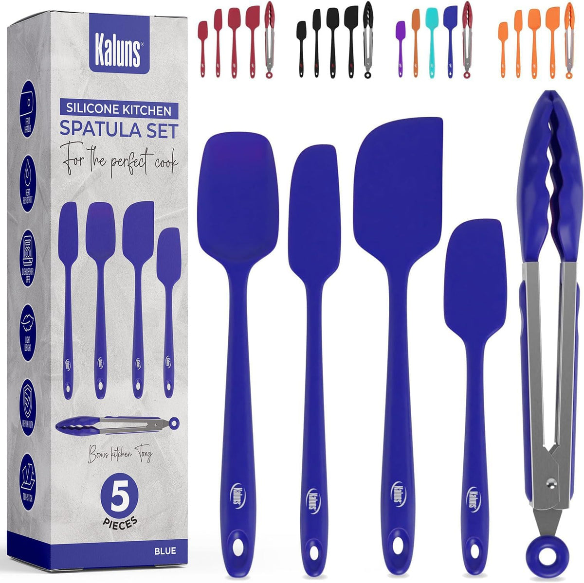 Silicone Spatula Set, 4 Rubber Spatulas 600°F Heat Resistant, Nonstick Seamless Design with Stainless Steel Core, Dishwasher Safe, BPA free, Bonus Tongs Included