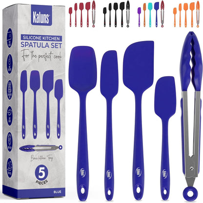 Silicone Spatula Set, 4 Rubber Spatulas 600°F Heat Resistant, Nonstick Seamless Design with Stainless Steel Core, Dishwasher Safe, BPA free, Bonus Tongs Included