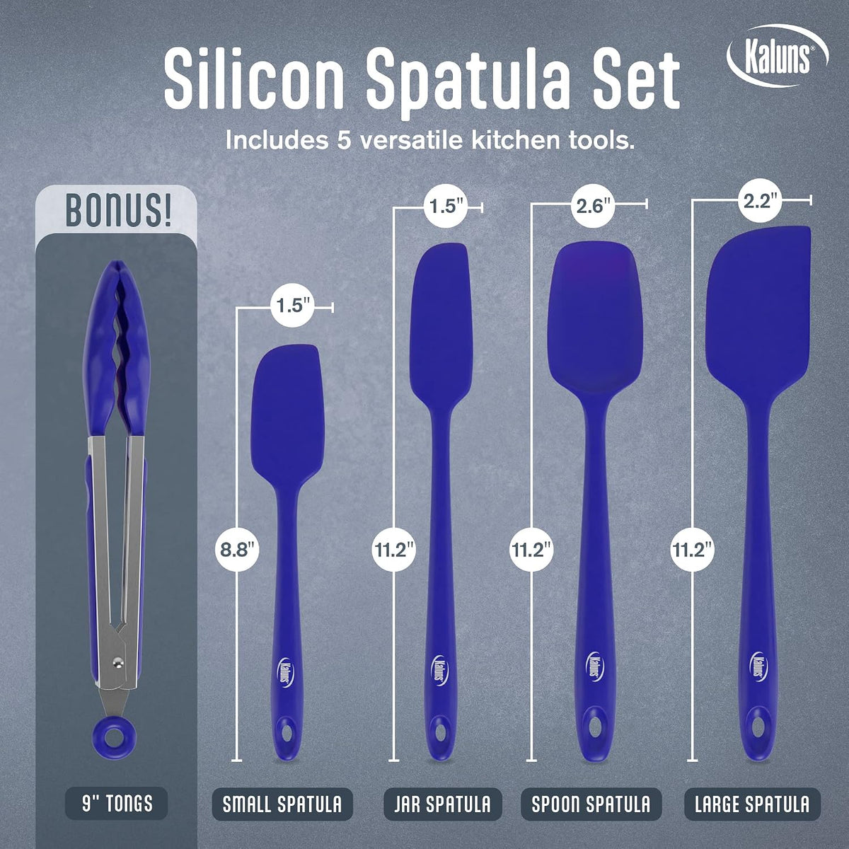 Silicone Spatula Set, 4 Rubber Spatulas 600°F Heat Resistant, Nonstick Seamless Design with Stainless Steel Core, Dishwasher Safe, BPA free, Bonus Tongs Included