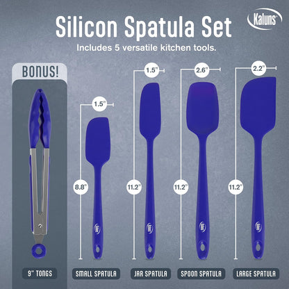 Silicone Spatula Set, 4 Rubber Spatulas 600°F Heat Resistant, Nonstick Seamless Design with Stainless Steel Core, Dishwasher Safe, BPA free, Bonus Tongs Included