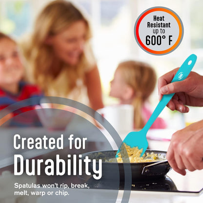 Silicone Spatula Set, 4 Rubber Spatulas 600°F Heat Resistant, Nonstick Seamless Design with Stainless Steel Core, Dishwasher Safe, BPA free, Bonus Tongs Included