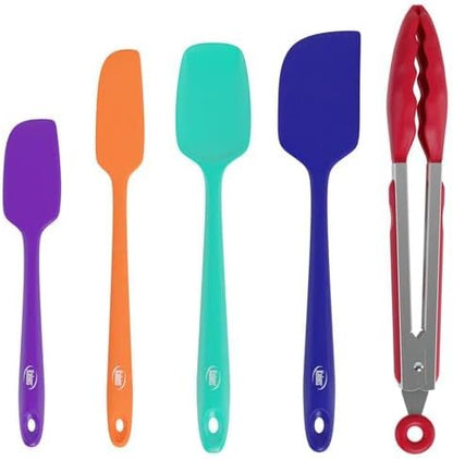 Silicone Spatula Set, 4 Rubber Spatulas 600°F Heat Resistant, Nonstick Seamless Design with Stainless Steel Core, Dishwasher Safe, BPA free, Bonus Tongs Included