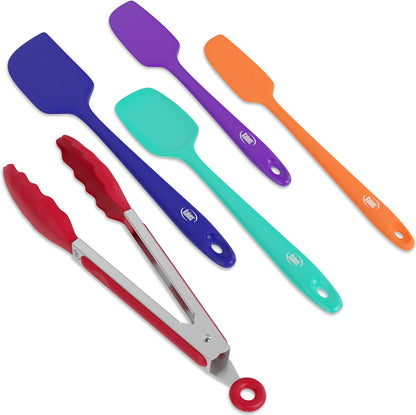 Silicone Spatula Set, 4 Rubber Spatulas 600°F Heat Resistant, Nonstick Seamless Design with Stainless Steel Core, Dishwasher Safe, BPA free, Bonus Tongs Included