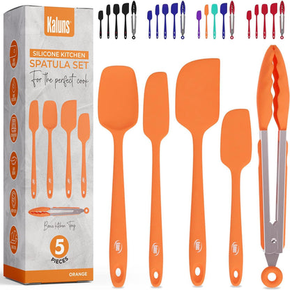 Silicone Spatula Set, 4 Rubber Spatulas 600°F Heat Resistant, Nonstick Seamless Design with Stainless Steel Core, Dishwasher Safe, BPA free, Bonus Tongs Included