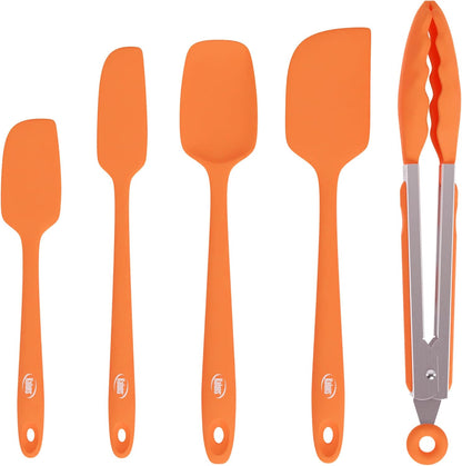 Silicone Spatula Set, 4 Rubber Spatulas 600°F Heat Resistant, Nonstick Seamless Design with Stainless Steel Core, Dishwasher Safe, BPA free, Bonus Tongs Included