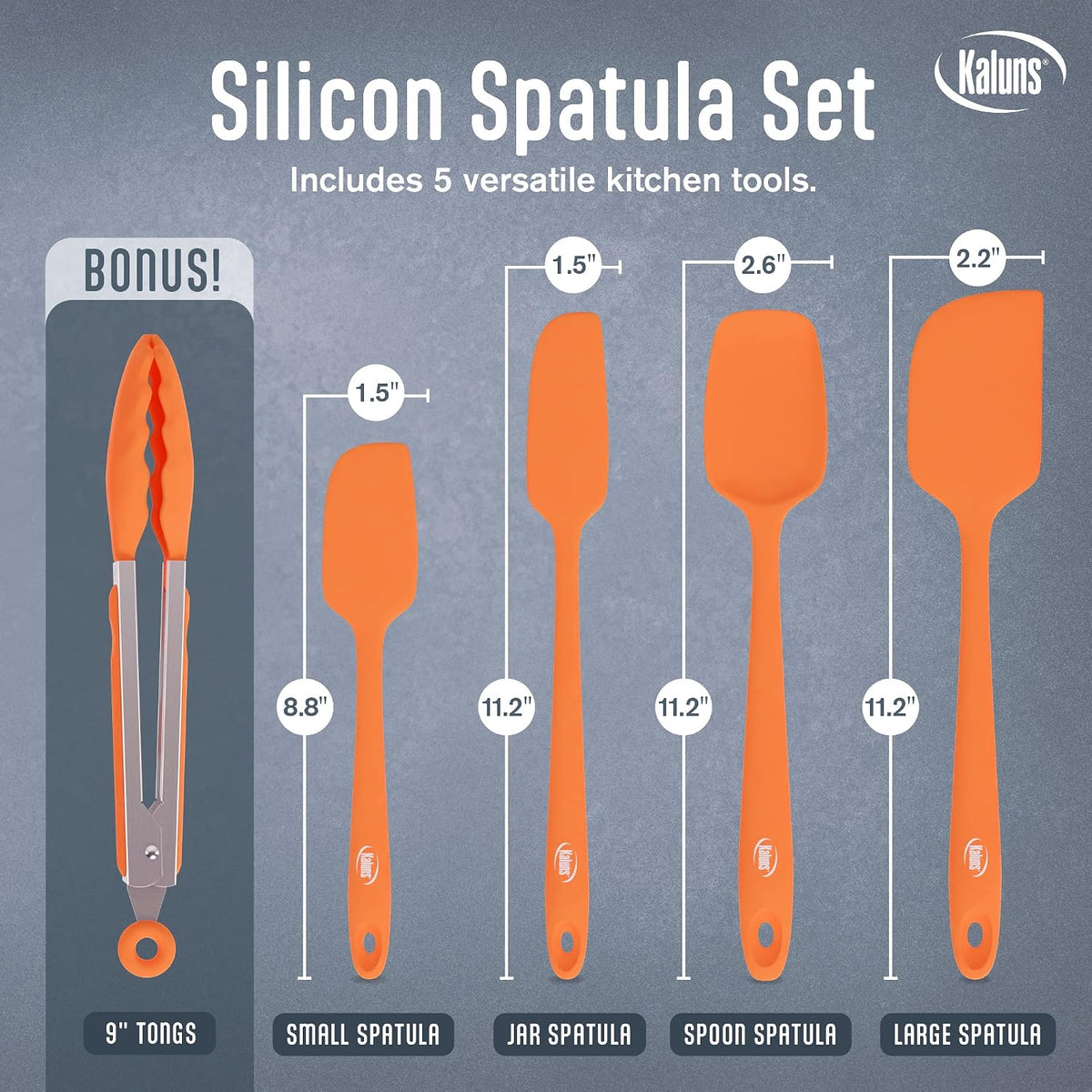 Silicone Spatula Set, 4 Rubber Spatulas 600°F Heat Resistant, Nonstick Seamless Design with Stainless Steel Core, Dishwasher Safe, BPA free, Bonus Tongs Included