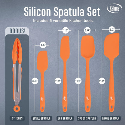 Silicone Spatula Set, 4 Rubber Spatulas 600°F Heat Resistant, Nonstick Seamless Design with Stainless Steel Core, Dishwasher Safe, BPA free, Bonus Tongs Included