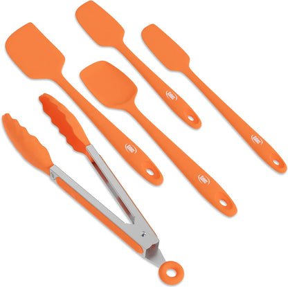 Silicone Spatula Set, 4 Rubber Spatulas 600°F Heat Resistant, Nonstick Seamless Design with Stainless Steel Core, Dishwasher Safe, BPA free, Bonus Tongs Included