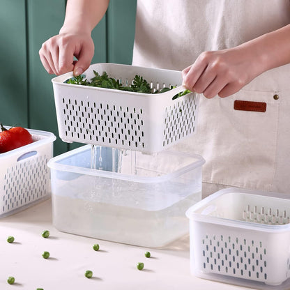 Large Fridge Food Storage Container Set with Lids with Strainer, Fruit Vegetable Storage Containers Keep Fruits, Vegetables, Berry, Meat Fresh longer, BPA-Free Plastic Produce Keepers