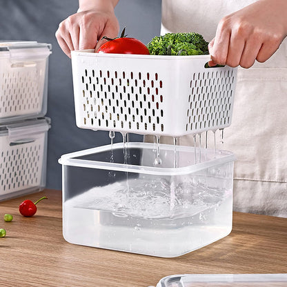 Large Fridge Food Storage Container Set with Lids with Strainer, Fruit Vegetable Storage Containers Keep Fruits, Vegetables, Berry, Meat Fresh longer, BPA-Free Plastic Produce Keepers