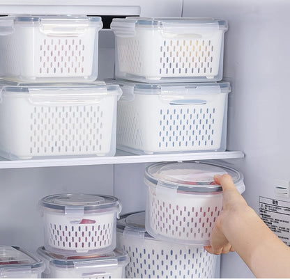 Large Fridge Food Storage Container Set with Lids with Strainer, Fruit Vegetable Storage Containers Keep Fruits, Vegetables, Berry, Meat Fresh longer, BPA-Free Plastic Produce Keepers