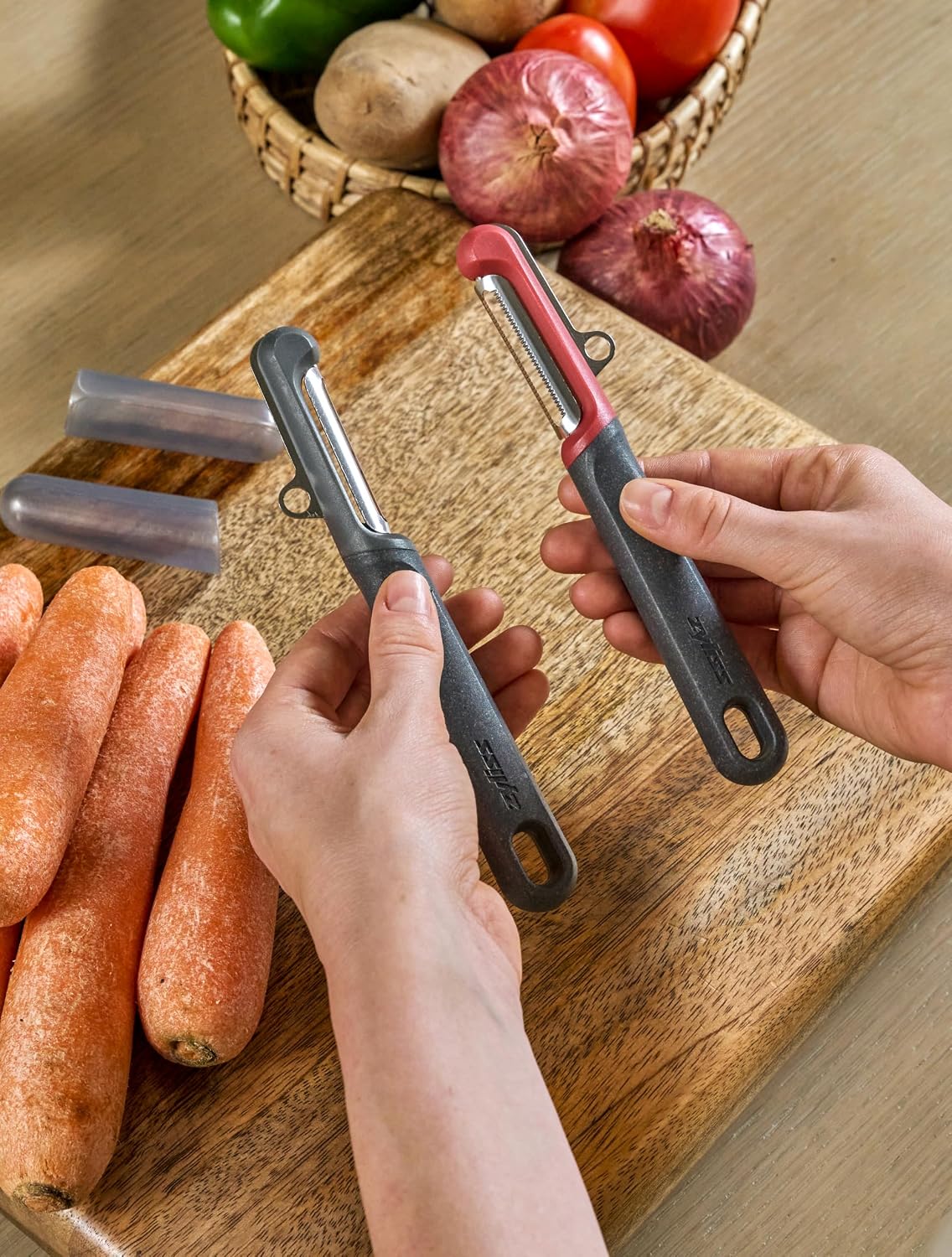 2 Piece Peeler Set with Universal & Soft Skin Peelers, Wheat Straw Handles, Stainless Steel & Micro-Serrated Blades, Eco-Friendly Dual Peeler Set for Fruits & Vegetables