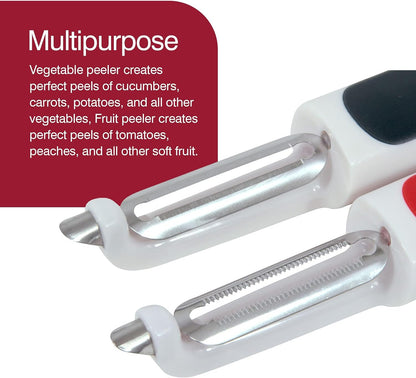 2 Piece Peeler Set with Universal & Soft Skin Peelers, Wheat Straw Handles, Stainless Steel & Micro-Serrated Blades, Eco-Friendly Dual Peeler Set for Fruits & Vegetables
