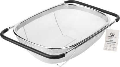 ZDRongZhen Kitchen Accessories Over the Sink Colander Strainer Basket，Stainless Steel Colander with Expandable Rubber Grip Sink Drainer-Rinse Vegetables Fruits &Strain&Drain (Medium-grid)