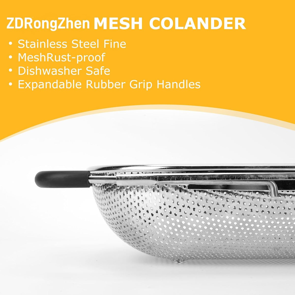 ZDRongZhen Kitchen Accessories Over the Sink Colander Strainer Basket，Stainless Steel Colander with Expandable Rubber Grip Sink Drainer-Rinse Vegetables Fruits &Strain&Drain (Medium-grid)