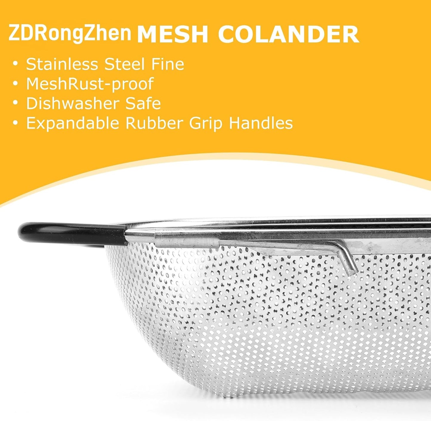 ZDRongZhen Kitchen Accessories Over the Sink Colander Strainer Basket，Stainless Steel Colander with Expandable Rubber Grip Sink Drainer-Rinse Vegetables Fruits &Strain&Drain (Medium-grid)
