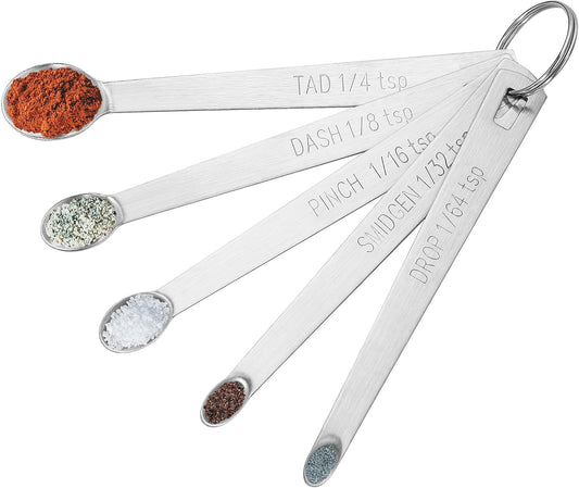 5PCS Small Measuring Spoons Set Teaspoon 1/4 1/8 1/16 1/32 1/64 tsp | Stainless Steel Tiny Measuring Spoons for Cooking Baking, Mini Teaspoons for Small Amount of Powders, Spices, Dry Ingredients