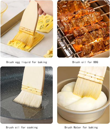 3PCS Pastry Brushes Basting Oil Brush with Goat Bristles and Hardwood Handles BBQ Cooking Baking Brush for Baking, Grilling, Cooking and Spreading Oil, Butter, BBQ Sauce, or Marinade