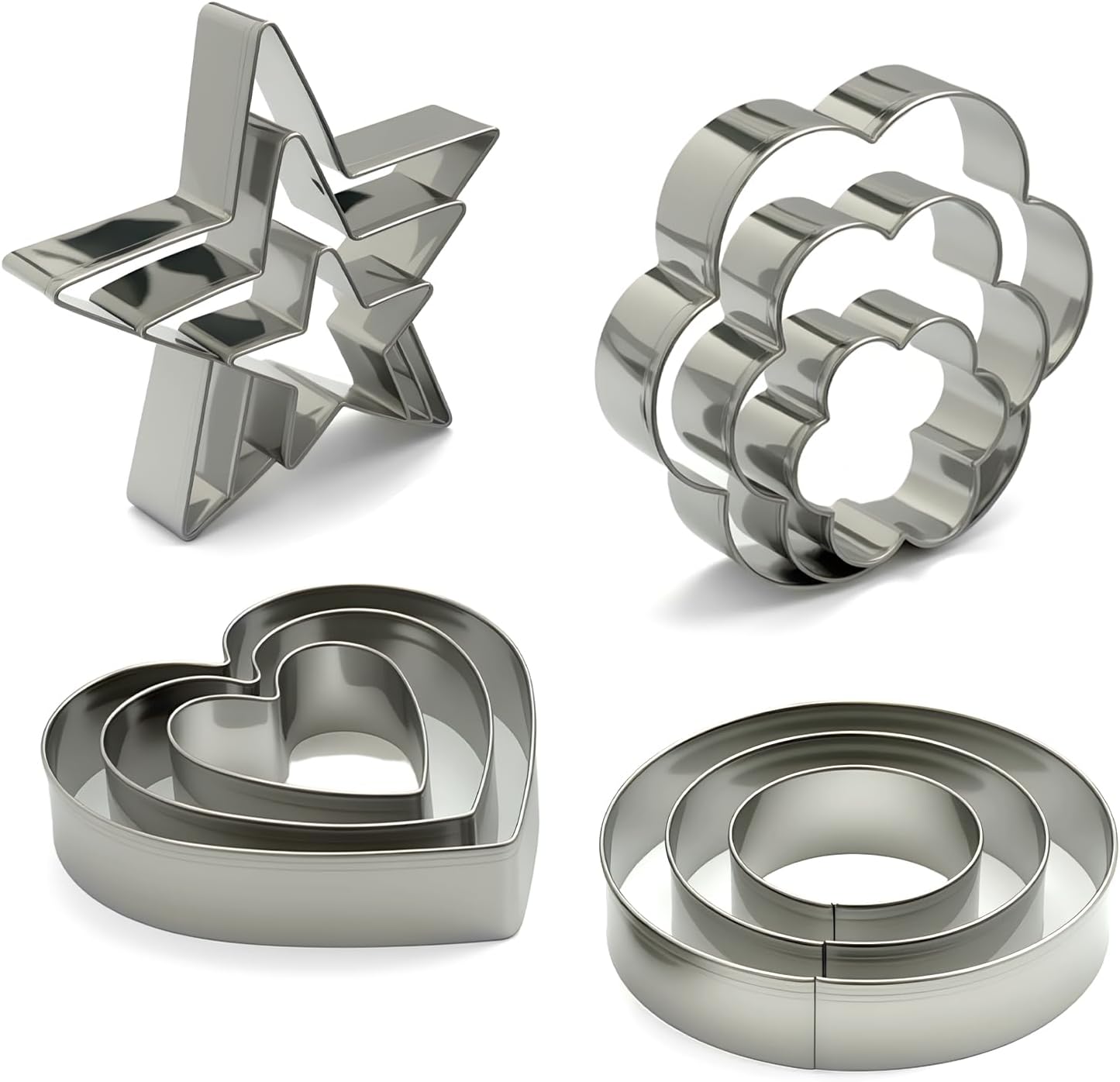 Metal Cookie Cutters Set of 12 - Heart, Flower, Round, Star Shapes | Stainless Steel, Small to Mini Size, Metal Biscuit Cutter Molds for Sugar Cookie Baking or Holiday Party Decorations