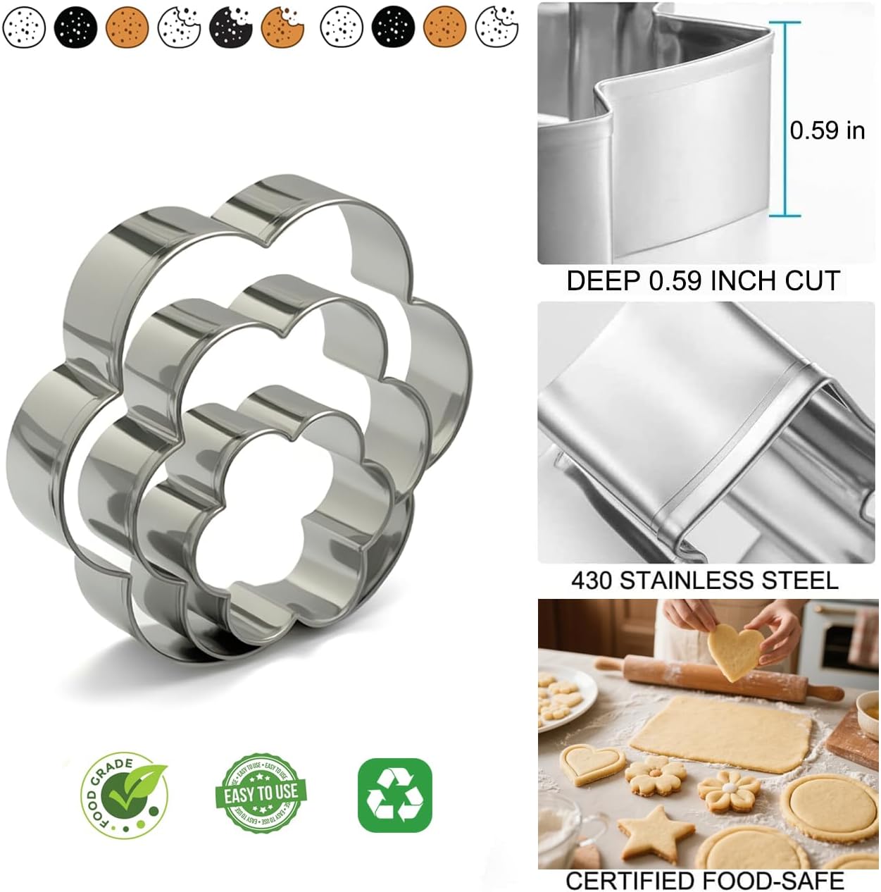 Metal Cookie Cutters Set of 12 - Heart, Flower, Round, Star Shapes | Stainless Steel, Small to Mini Size, Metal Biscuit Cutter Molds for Sugar Cookie Baking or Holiday Party Decorations