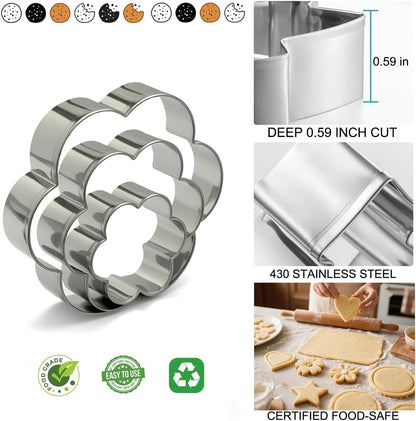 Metal Cookie Cutters Set of 12 - Heart, Flower, Round, Star Shapes | Stainless Steel, Small to Mini Size, Metal Biscuit Cutter Molds for Sugar Cookie Baking or Holiday Party Decorations