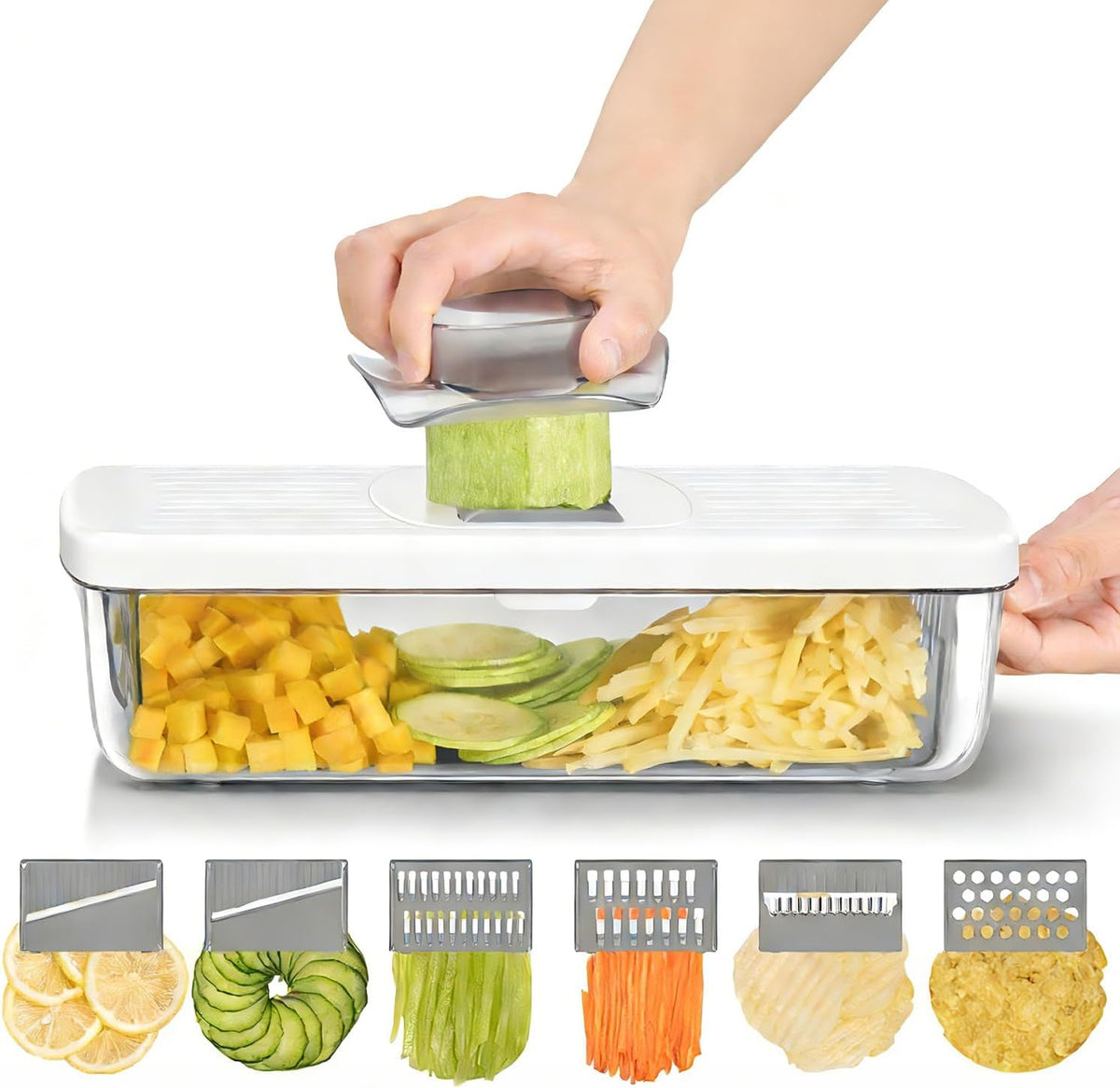 Vegetable Chopper Mandoline Slicer 8-in-1 with Container, 8 Blades for Onion, Veggie & Fruit, Easy Food Slicer Dicer Cutter, Kitchen Gadgets & Essentials