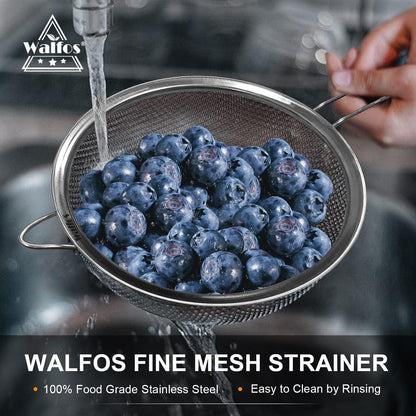Fine Mesh Strainers Set, Premium Stainless Steel Colanders and Sifters, with Reinforced Frame Sturdy Handle, Perfect for Sift, Strain, Drain Rinse Vegetables, Pastas Tea - 3 Sizes