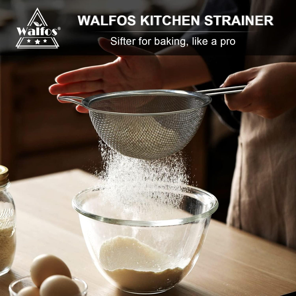 Fine Mesh Strainers Set, Premium Stainless Steel Colanders and Sifters, with Reinforced Frame Sturdy Handle, Perfect for Sift, Strain, Drain Rinse Vegetables, Pastas Tea - 3 Sizes