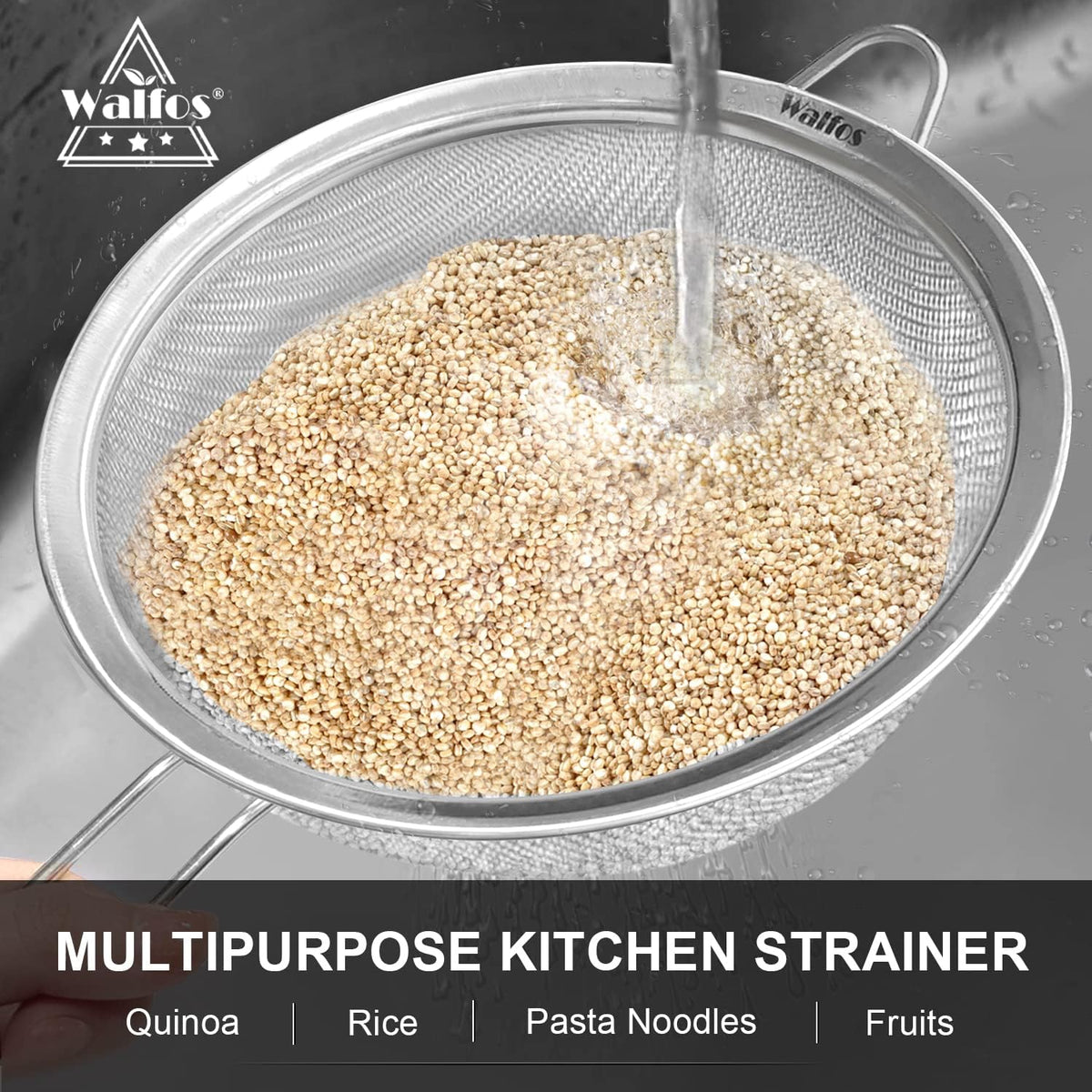 Fine Mesh Strainers Set, Premium Stainless Steel Colanders and Sifters, with Reinforced Frame Sturdy Handle, Perfect for Sift, Strain, Drain Rinse Vegetables, Pastas Tea - 3 Sizes
