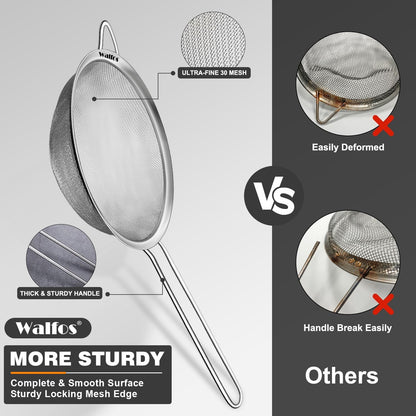 Fine Mesh Strainers Set, Premium Stainless Steel Colanders and Sifters, with Reinforced Frame Sturdy Handle, Perfect for Sift, Strain, Drain Rinse Vegetables, Pastas Tea - 3 Sizes