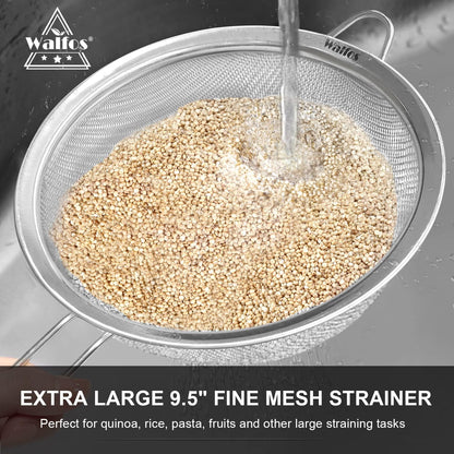Fine Mesh Strainers Set, Premium Stainless Steel Colanders and Sifters, with Reinforced Frame Sturdy Handle, Perfect for Sift, Strain, Drain Rinse Vegetables, Pastas Tea - 3 Sizes