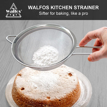 Fine Mesh Strainers Set, Premium Stainless Steel Colanders and Sifters, with Reinforced Frame Sturdy Handle, Perfect for Sift, Strain, Drain Rinse Vegetables, Pastas Tea - 3 Sizes
