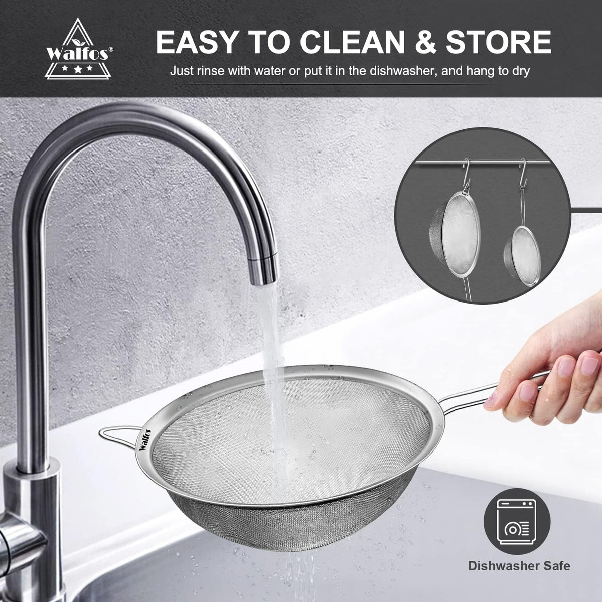 Fine Mesh Strainers Set, Premium Stainless Steel Colanders and Sifters, with Reinforced Frame Sturdy Handle, Perfect for Sift, Strain, Drain Rinse Vegetables, Pastas Tea - 3 Sizes