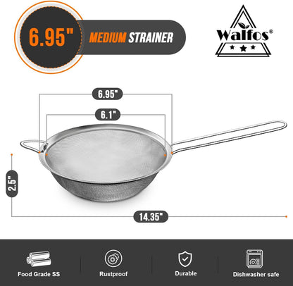 Fine Mesh Strainers Set, Premium Stainless Steel Colanders and Sifters, with Reinforced Frame Sturdy Handle, Perfect for Sift, Strain, Drain Rinse Vegetables, Pastas Tea - 3 Sizes